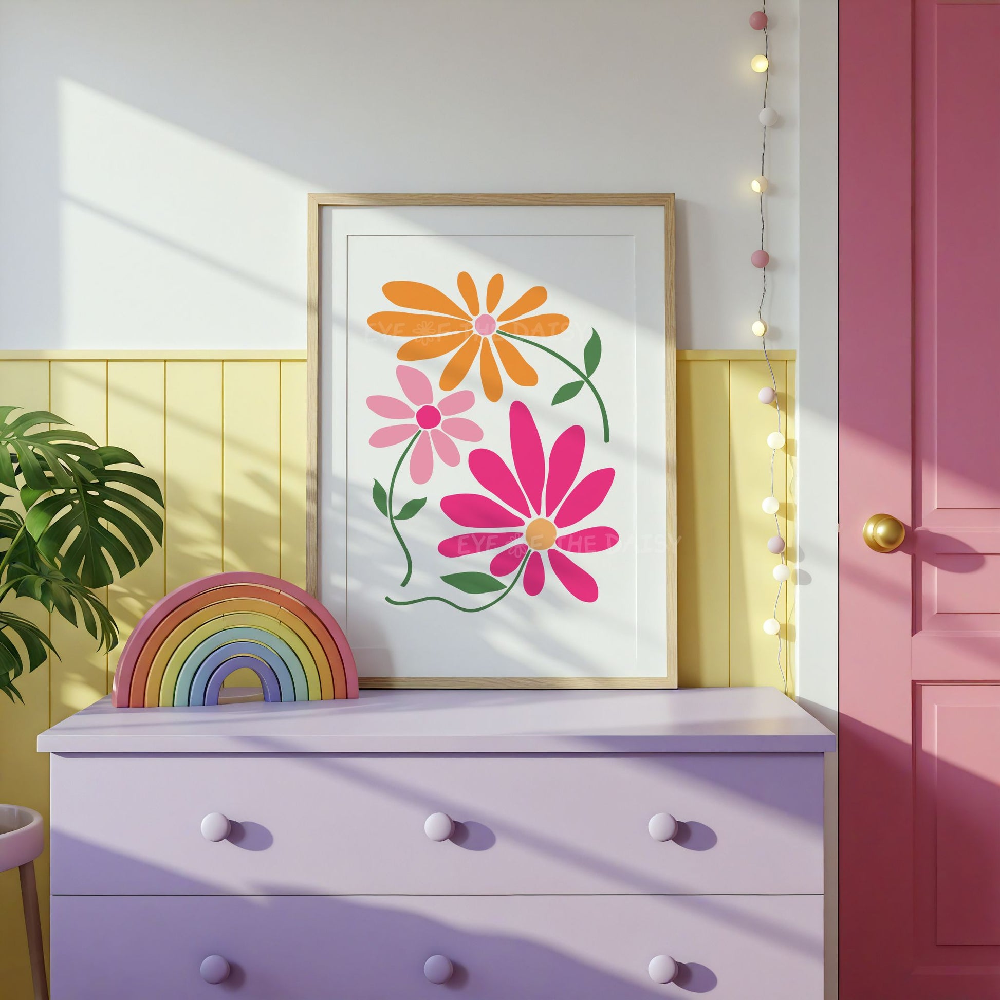 Cute girly pink orange Y2K daisy poster for a child's room or girl toddler bedroom