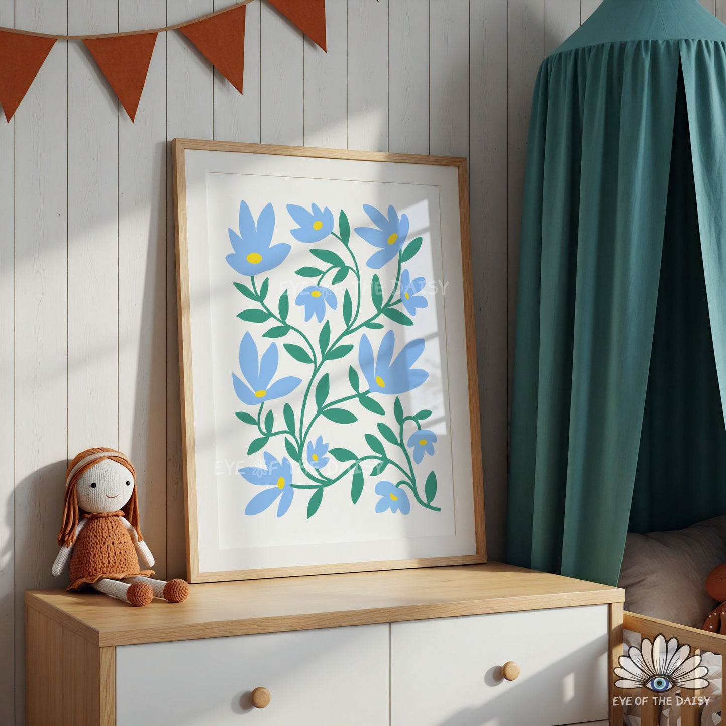 Blue Abstract Flowers Printable Wall Art | Sky Blue Botanical Print Digital Download | Whimsical Floral Print