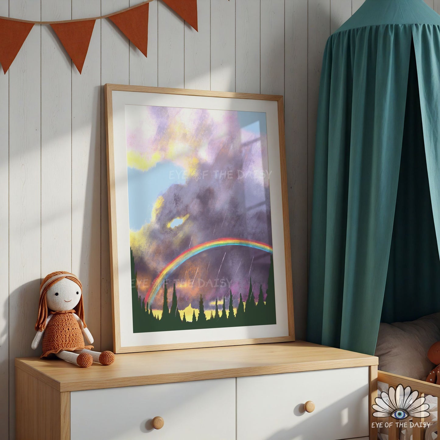 Sunset Rainbow Clouds Print Digital Download | Boho Abstract Landscape Printable Wall Art