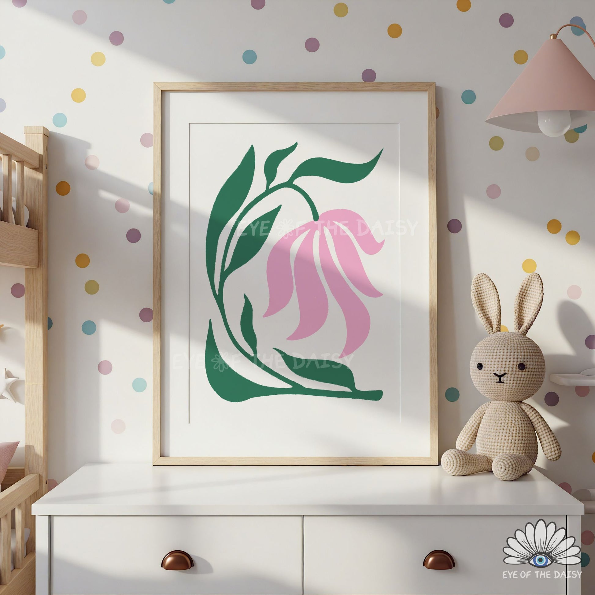 girly abstract floral printable wall art, bright dopamine decor poster for kids room or nursery