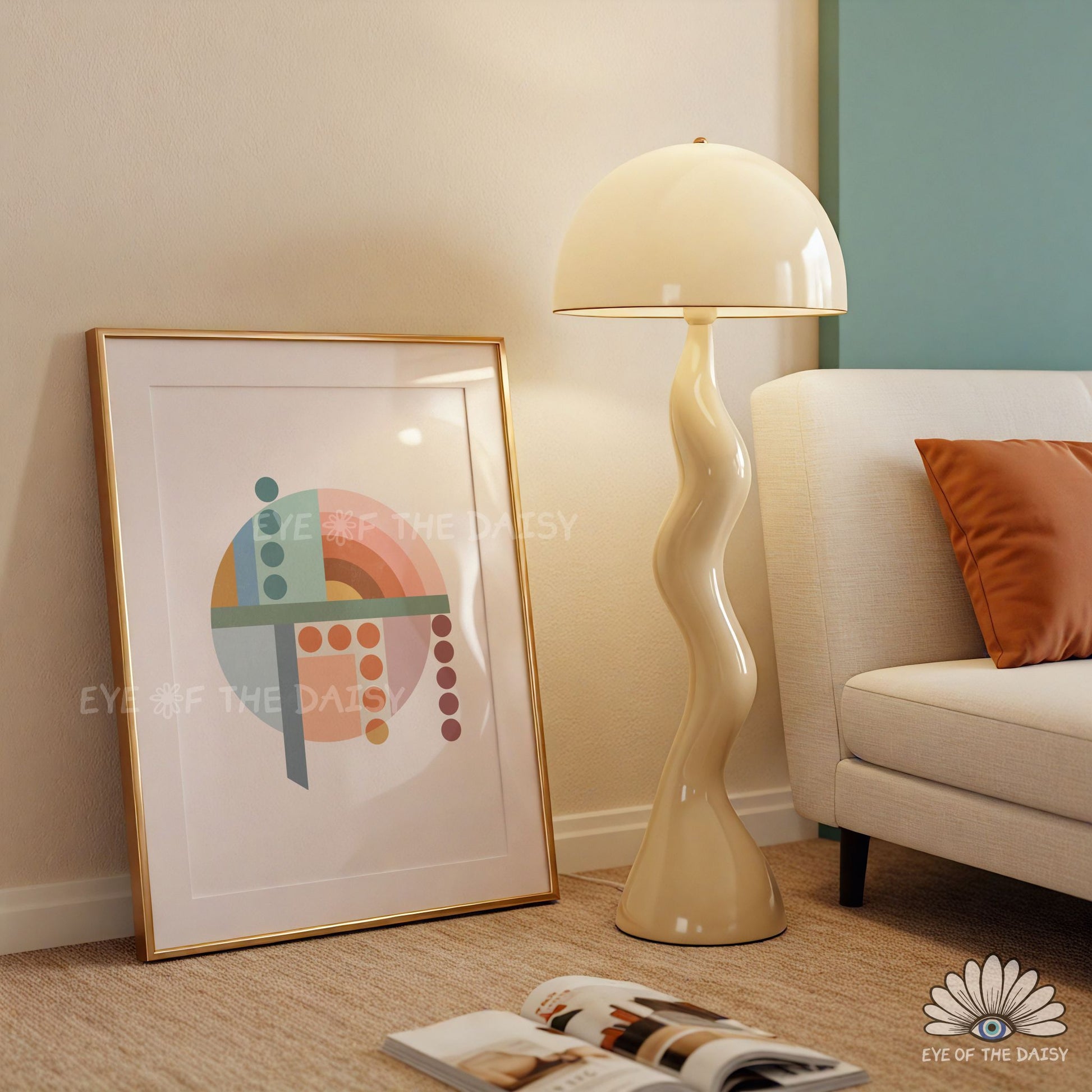 Printable geometric wall art set, warm muted Bauhaus abstract print set of 3