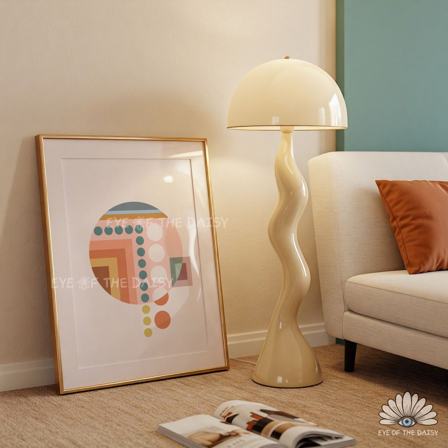 Muted tone Bauhaus geometric print, contemporary abstract wall decor in mid century modern style