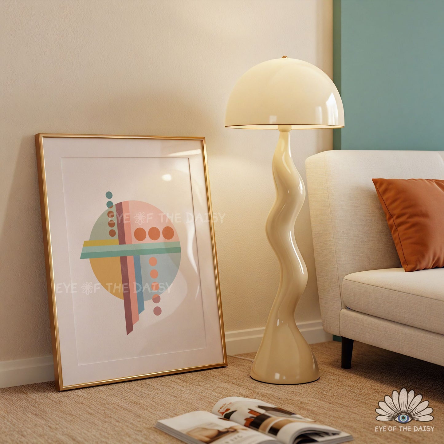 Modern Bauhaus poster, warm tone abstract geometric wall art print