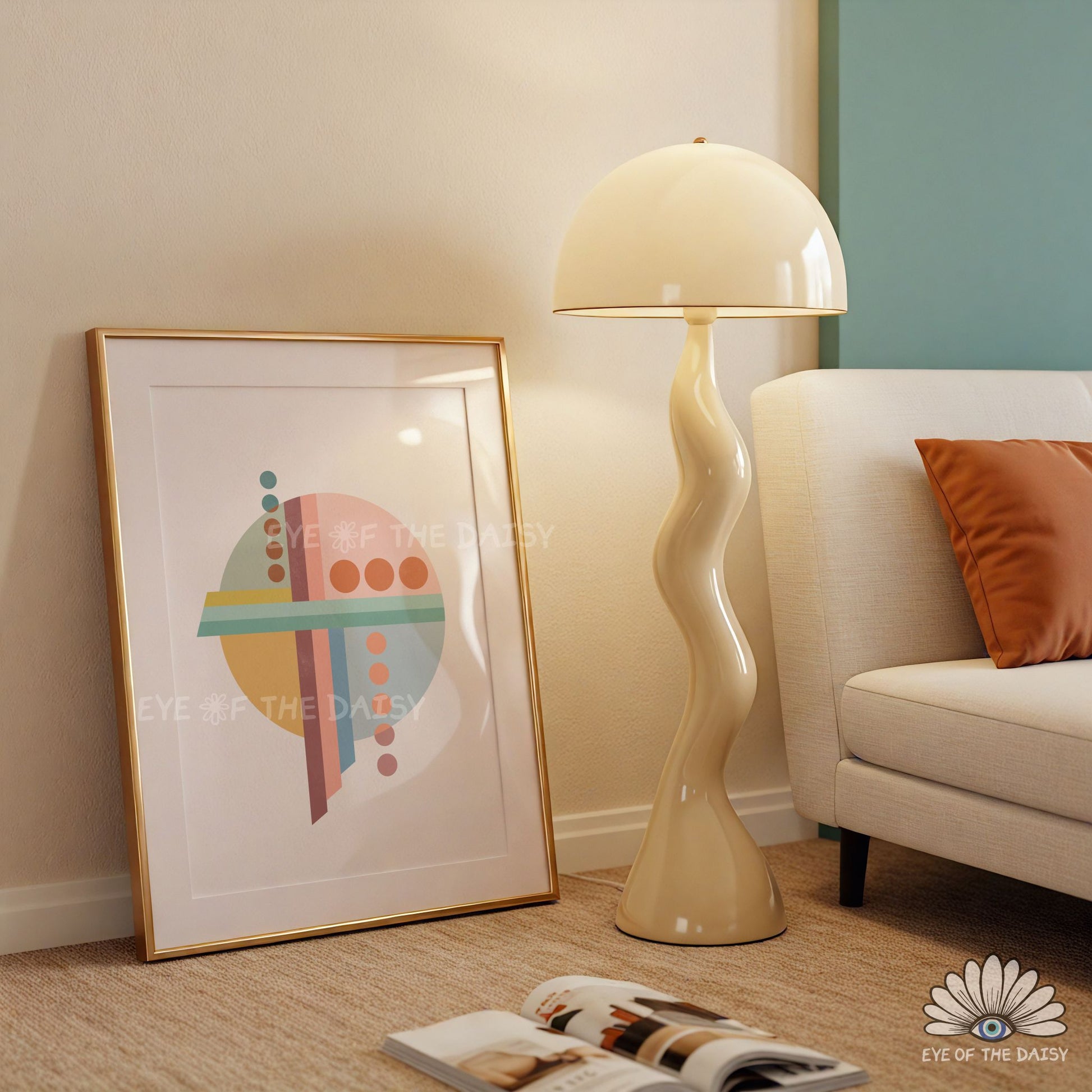 Modern Bauhaus poster, warm tone abstract geometric wall art print