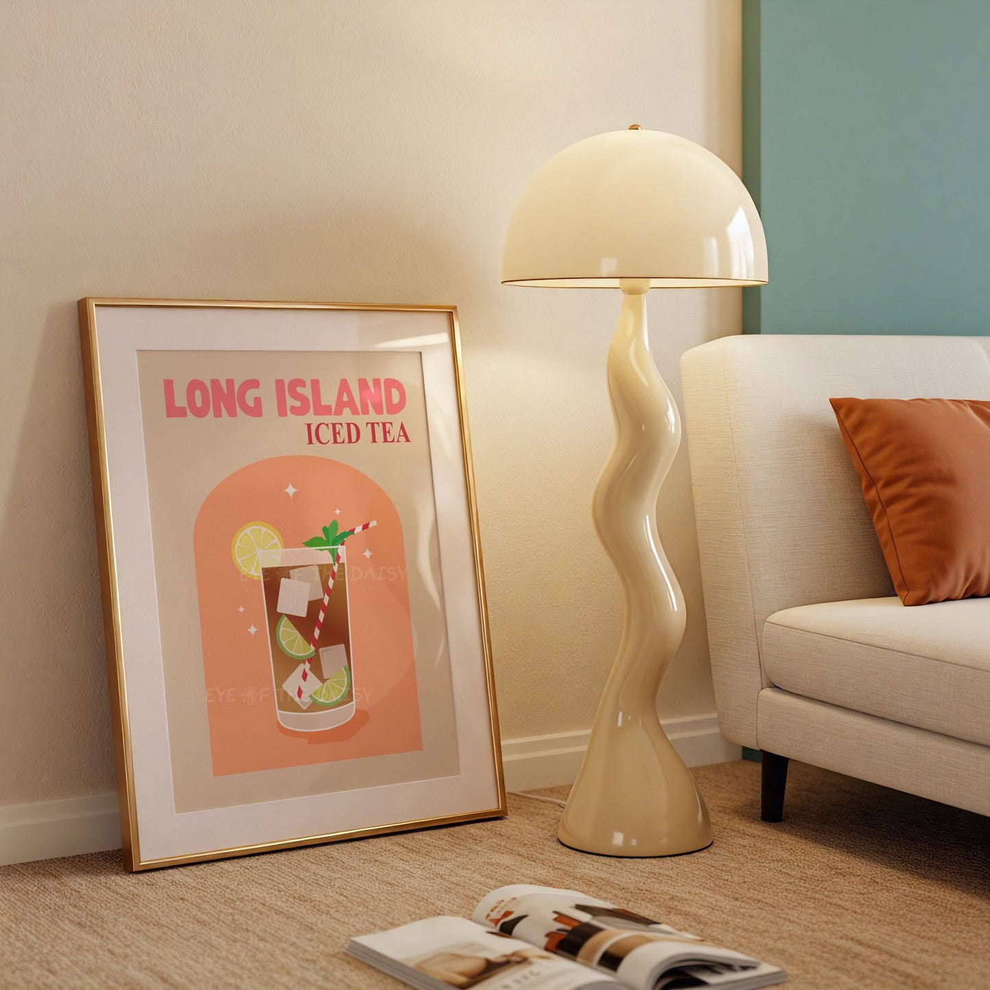 Long Island Iced Tea printable wall art — funky cocktail poster download for summer rental decor, in bright retro colours