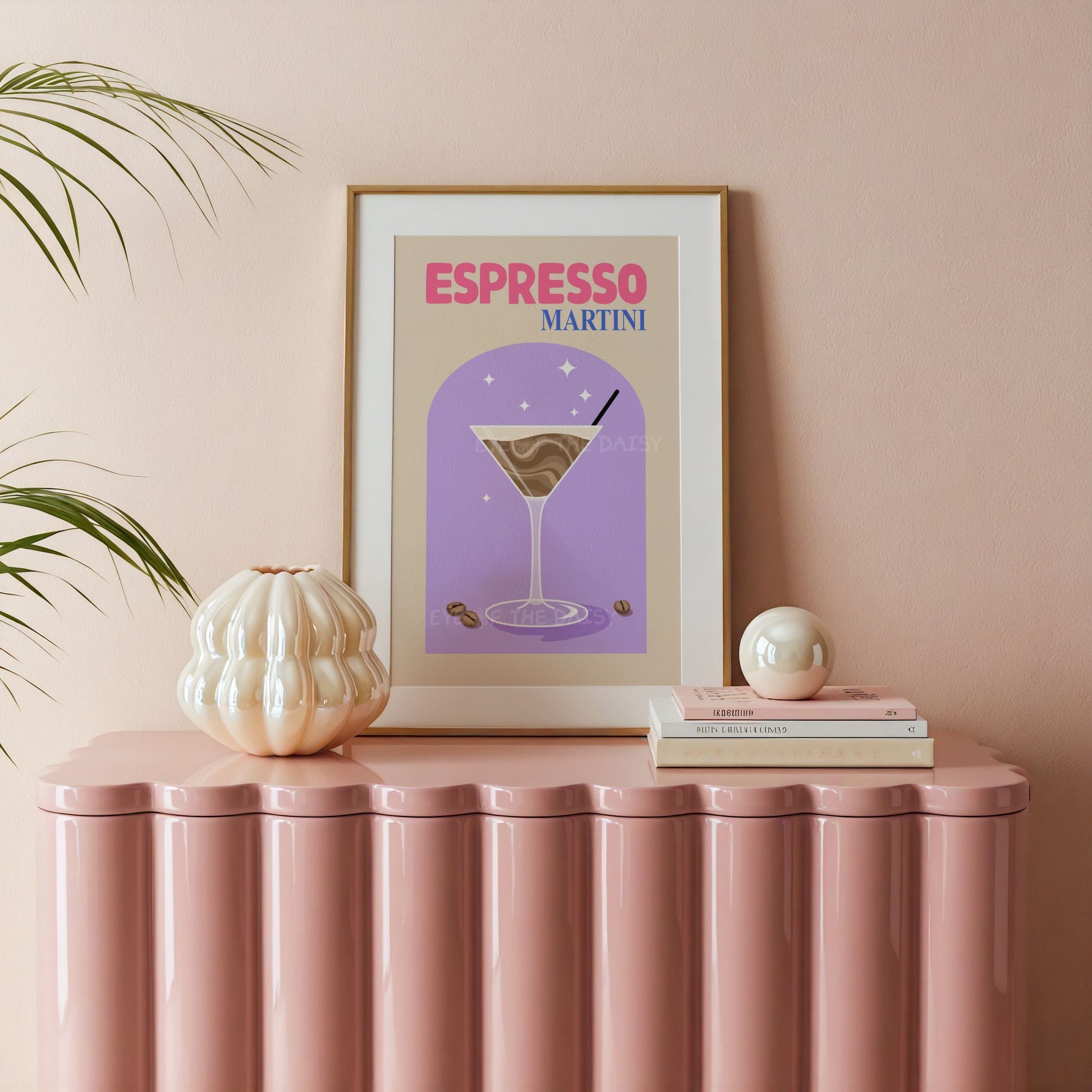 Espresso Martini printable wall art, contemporary drink poster for minimalist or eclectic dining room with bold stylish details