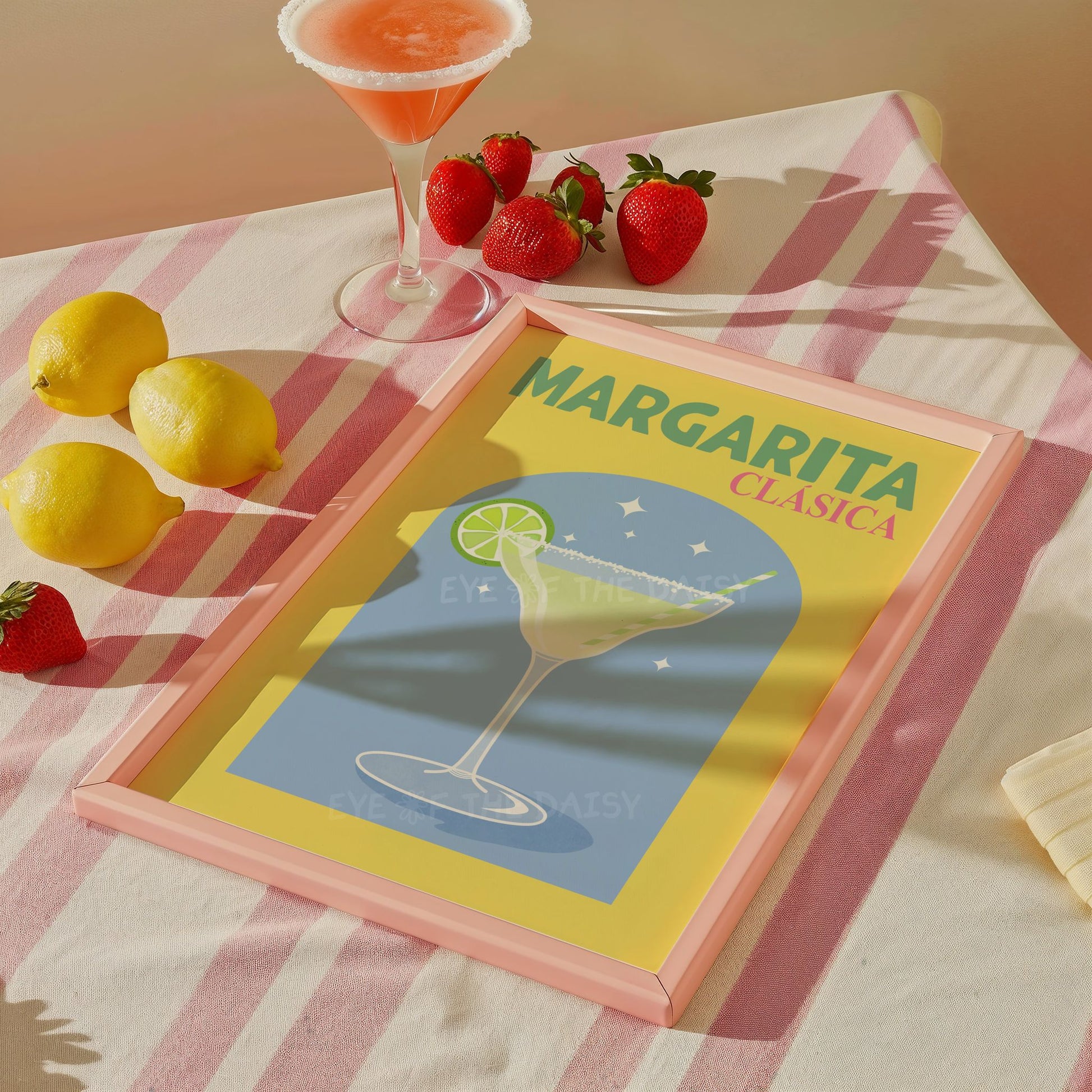 Margarita-themed cocktail art print in bright colours, perfect for a dopamine decor inspired kitchen or dining room
