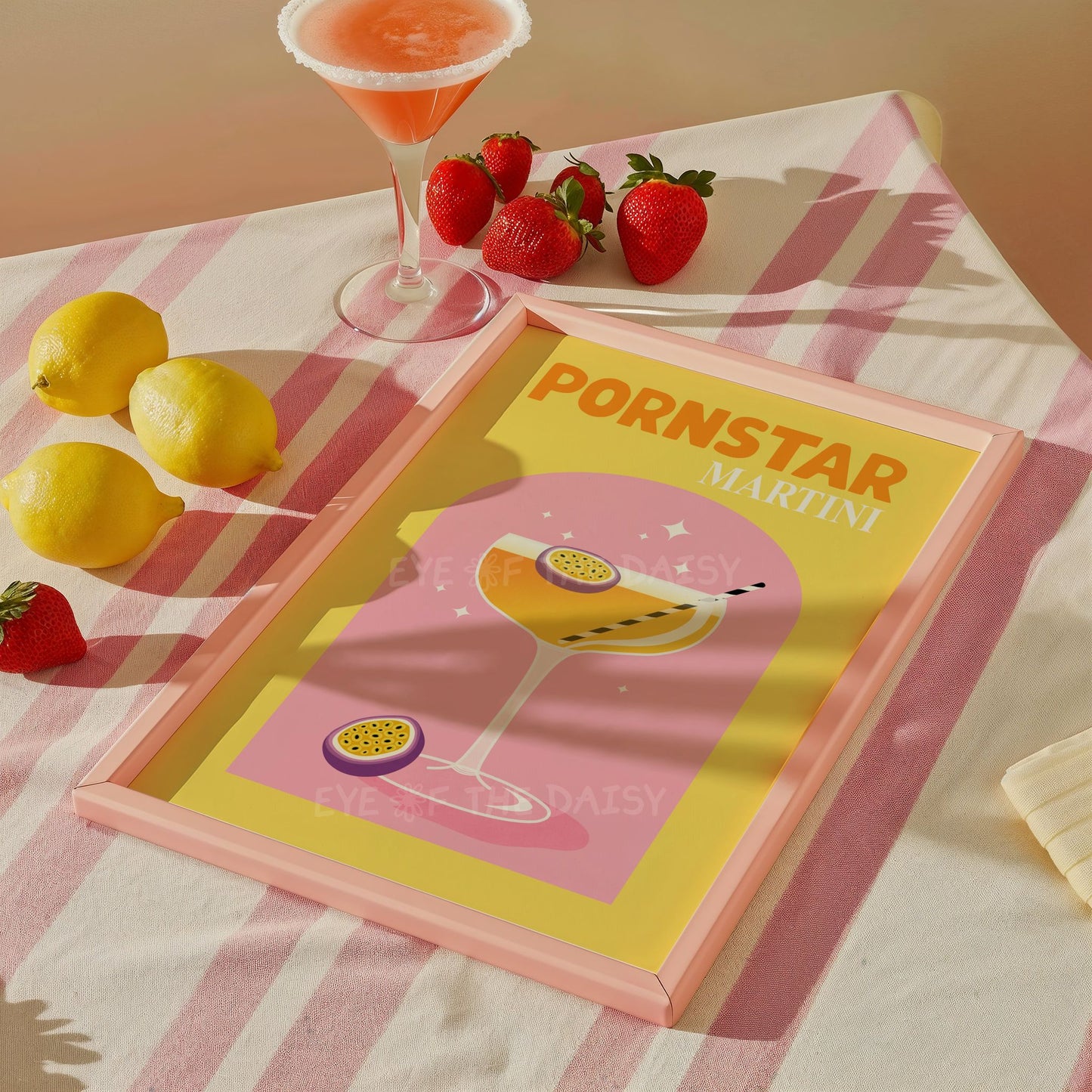 Pornstar Martini drink print, vibrant modern cocktail poster for stylish home bar or bar cart decor, instant digital download