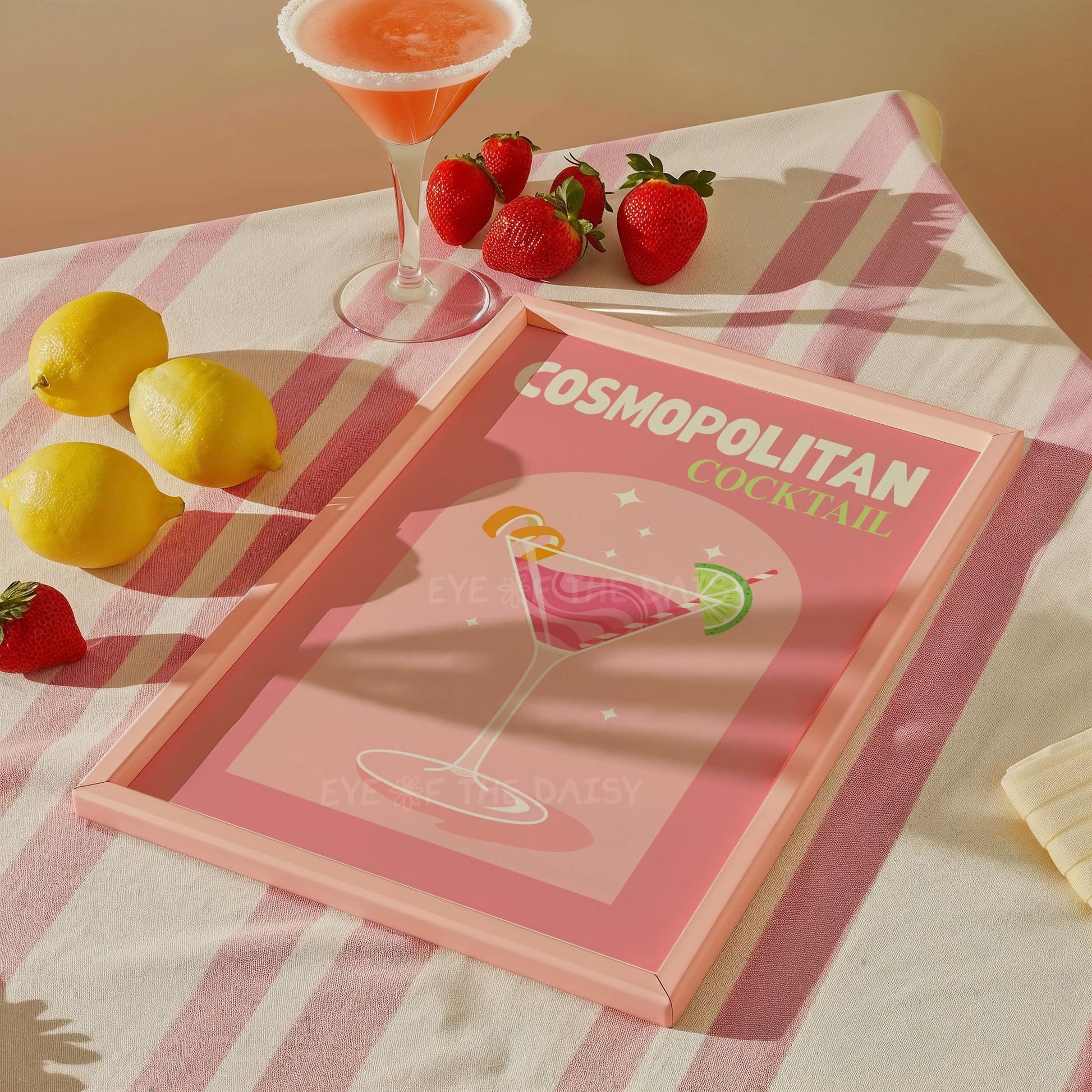 Cosmopolitan cocktail wall print – pink girly retro drink poster, downloadable colorful cocktail print for stylish bedroom decor