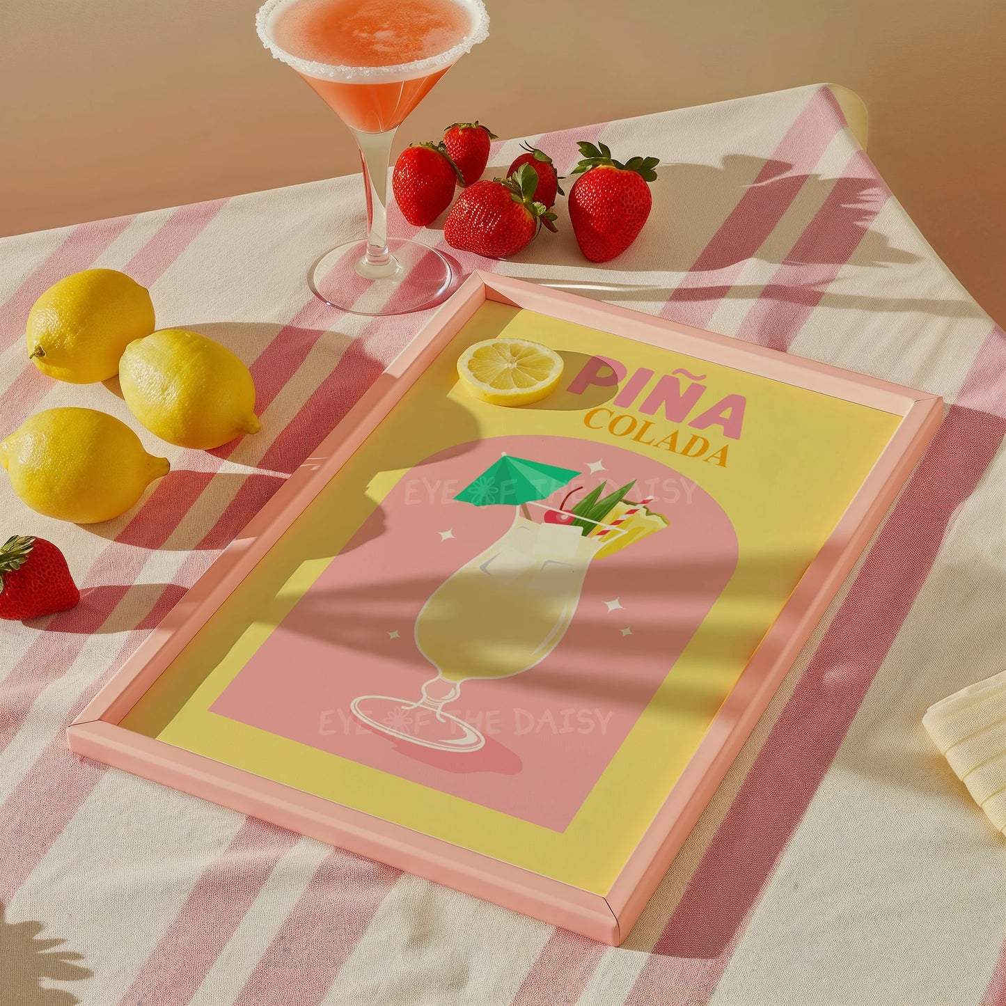 Retro Piña Colada cocktail printable poster – downloadable colorful drink wall art perfect for Airbnb rental decor