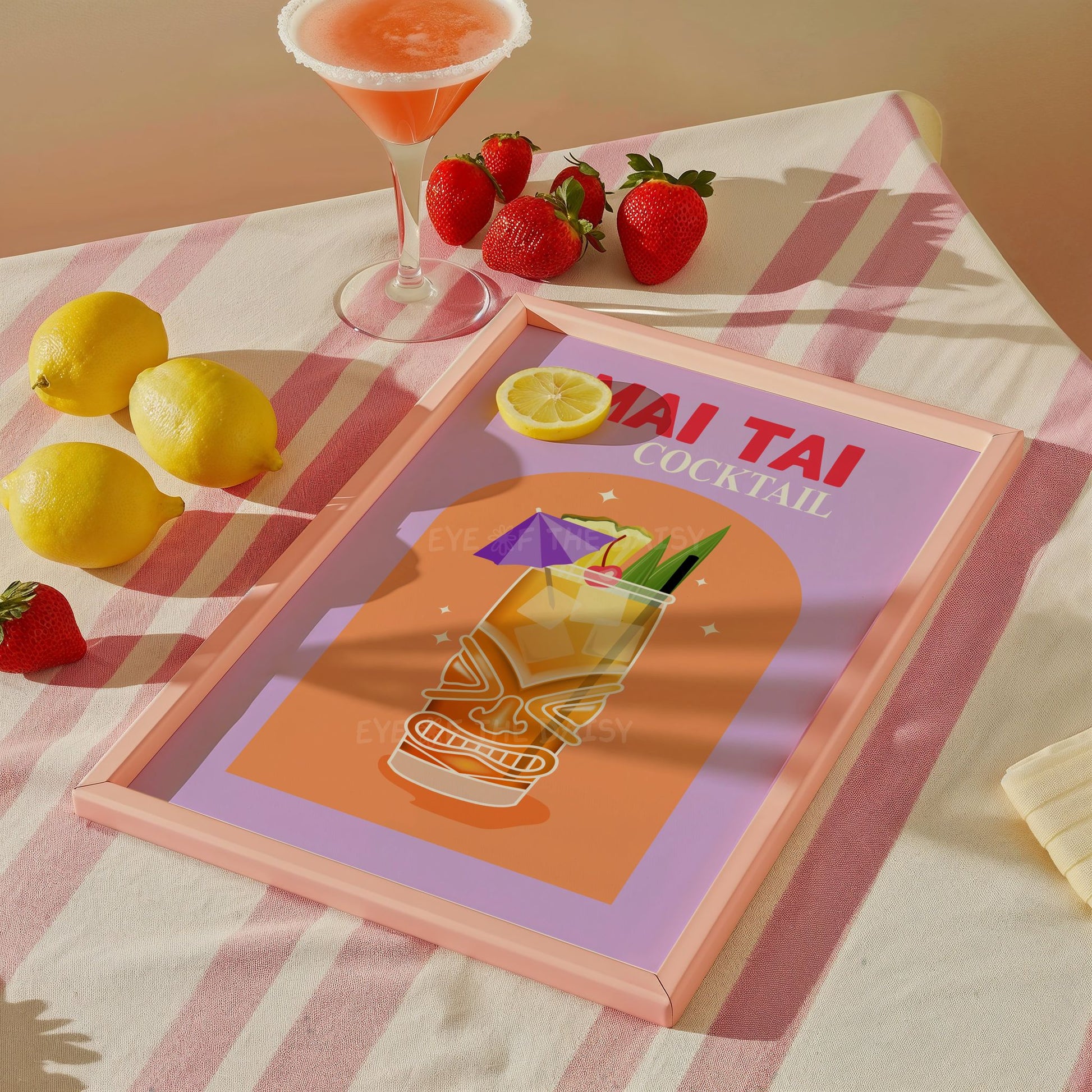 Mai Tai cocktail poster – bright retro drink print in purple and orange, downloadable art for modern dining room