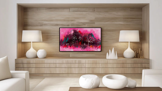 Bright Pink Black Abstract Expressionist TV Art 4K | Contemporary Digital Painting 4K TV Art