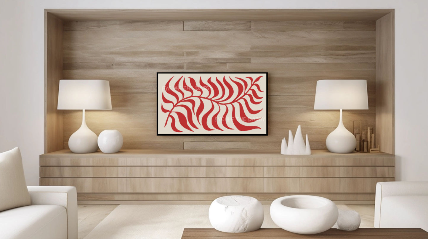 Red Abstract Leaf 4K TV Art | Contemporary Scandi Botanical Art for TV Screen