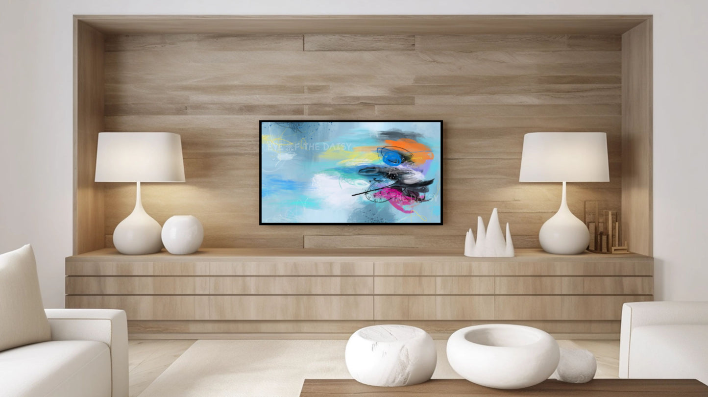 Turquoise Blue Abstract Expressionist 4K TV Art | Contemporary Digital Painting TV Art