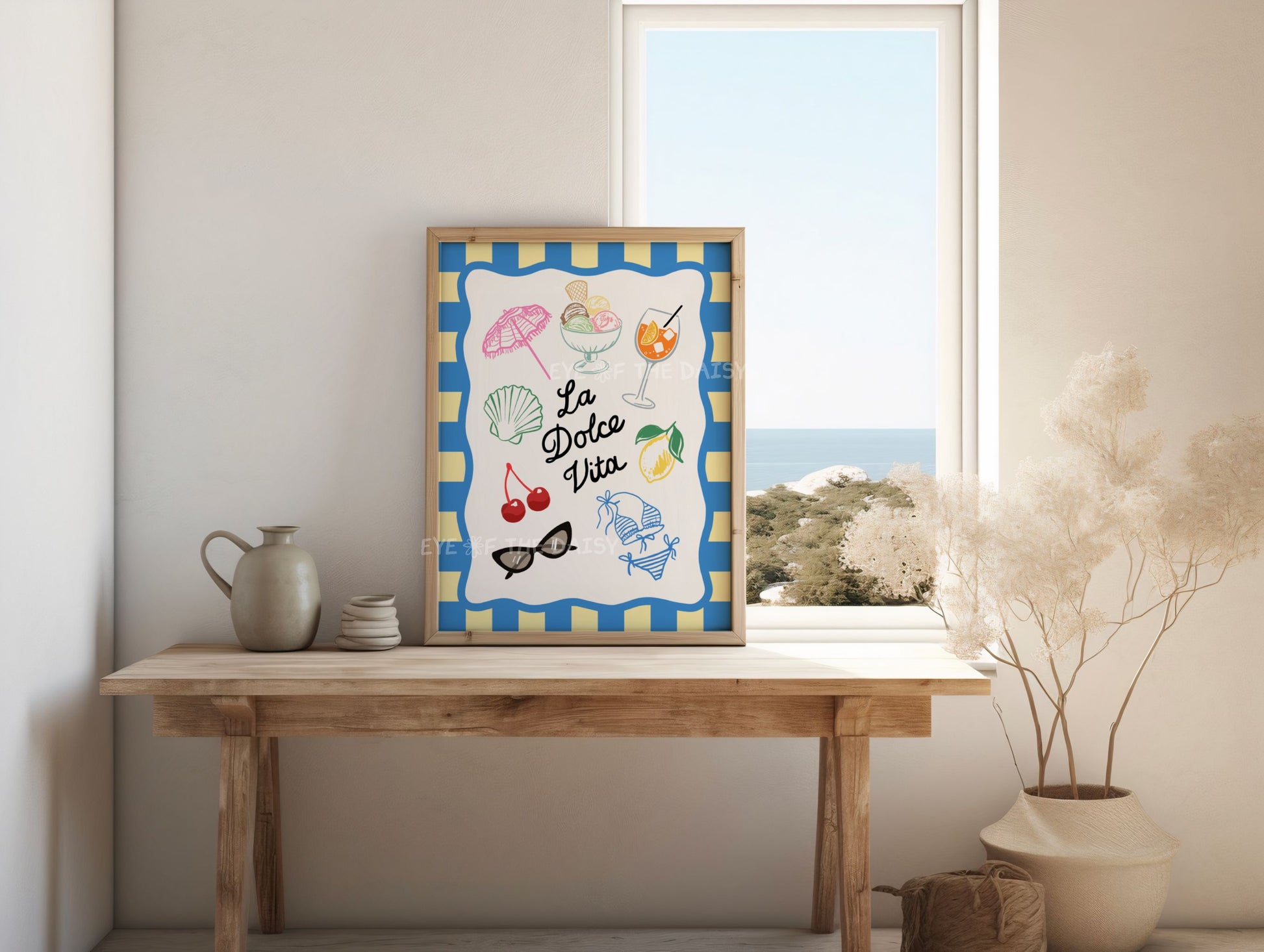 Funky Italian wall print – La Dolce Vita multi-coloured Italian summer art, digital download perfect for beach house decor