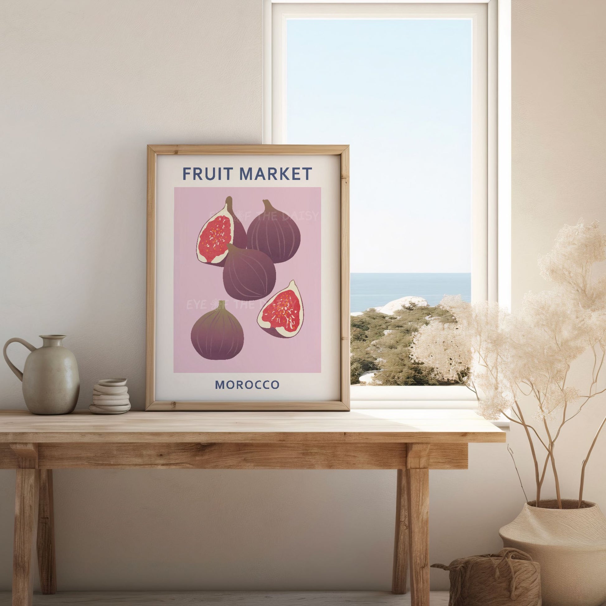 Pastel fig wall print download — boho chic botanical fruit artwork from Fruit Market Morocco for stylish dining room gallery wall decor