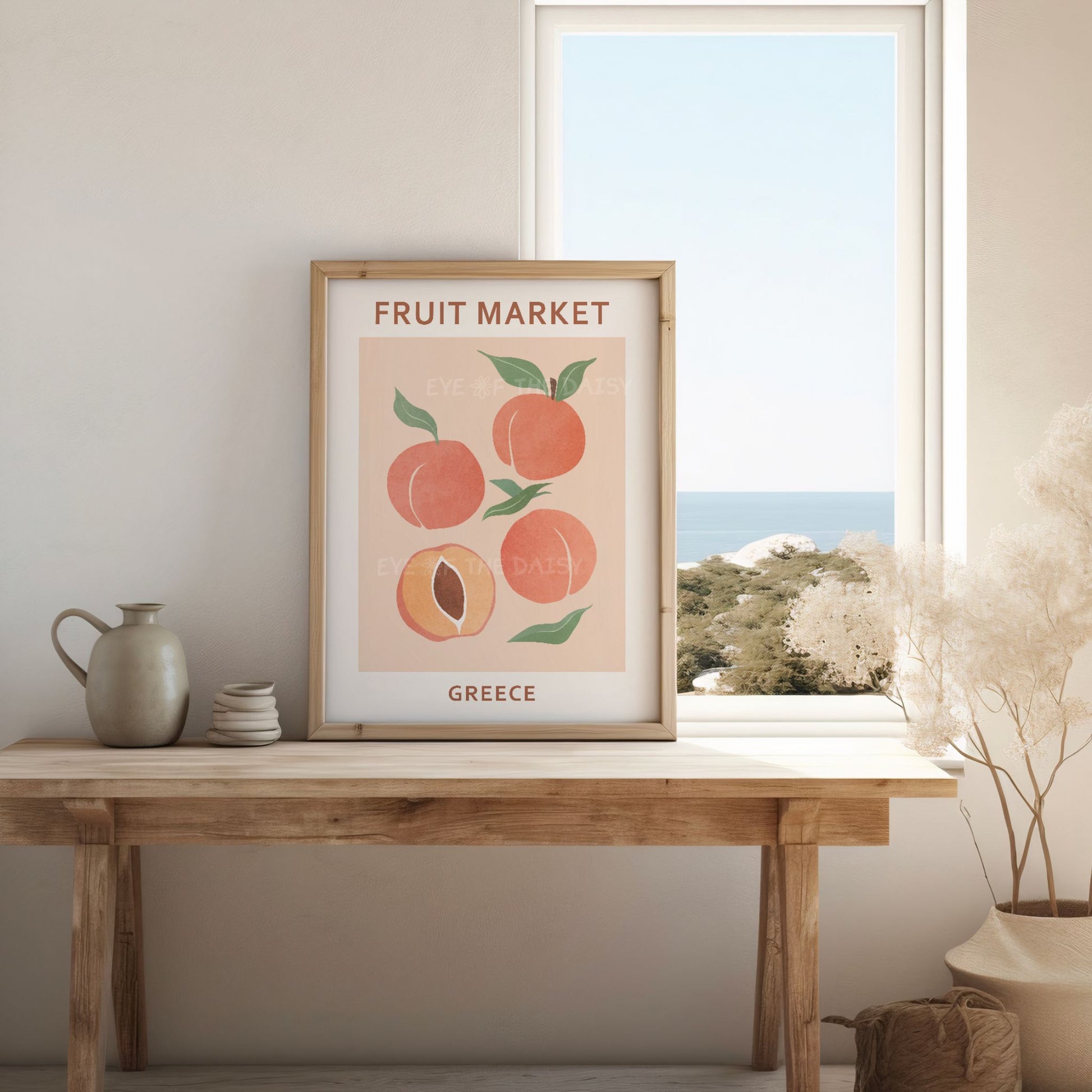 Abstract peach poster printable — pastel orange wall art download for summer kitchen or colourful holiday rental interior