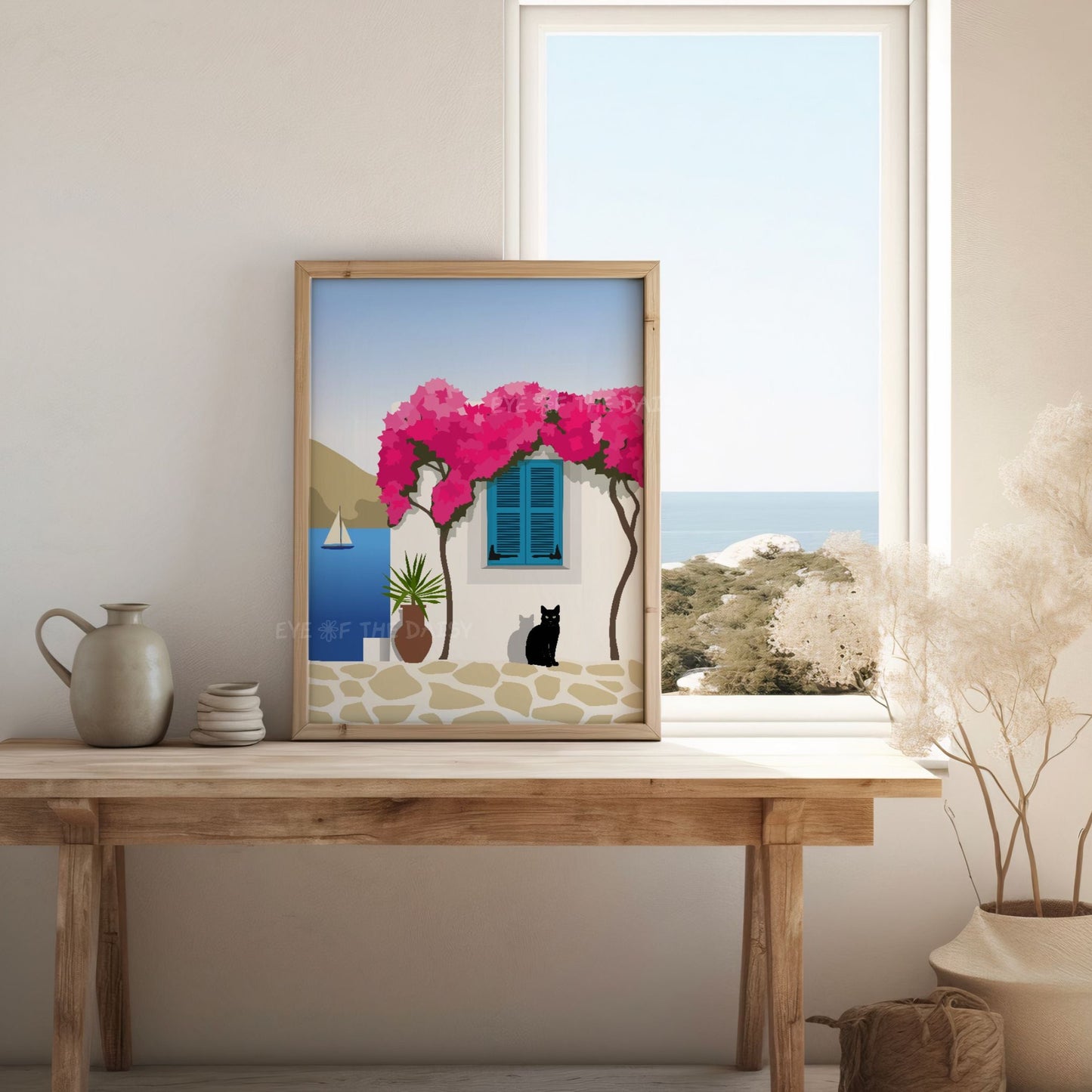 Greek island printable wall art with cute Paros Greece illustration and Cycladic architecture travel poster printable, ideal summer rental decor