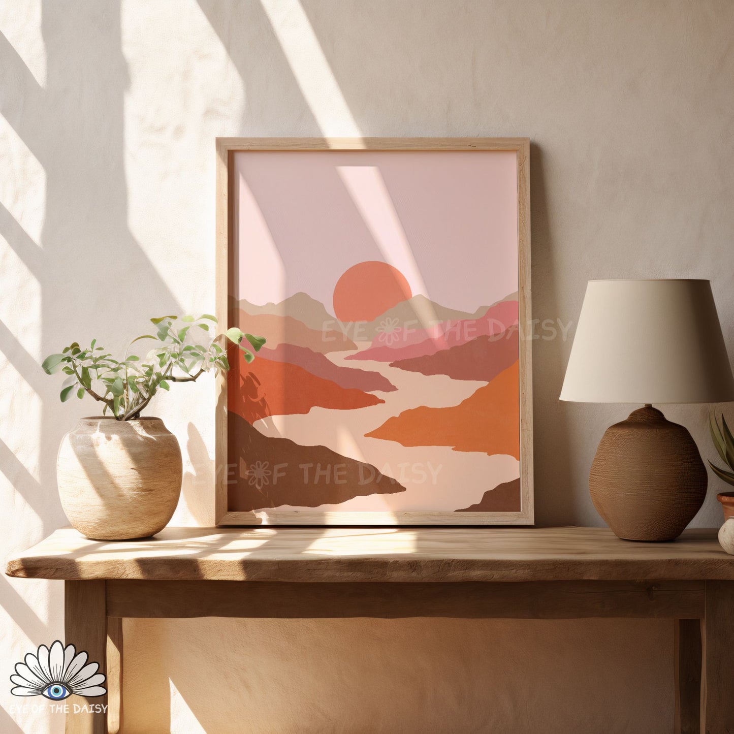 Mid century nature mountain scenery poster, boho living room printable wall decor