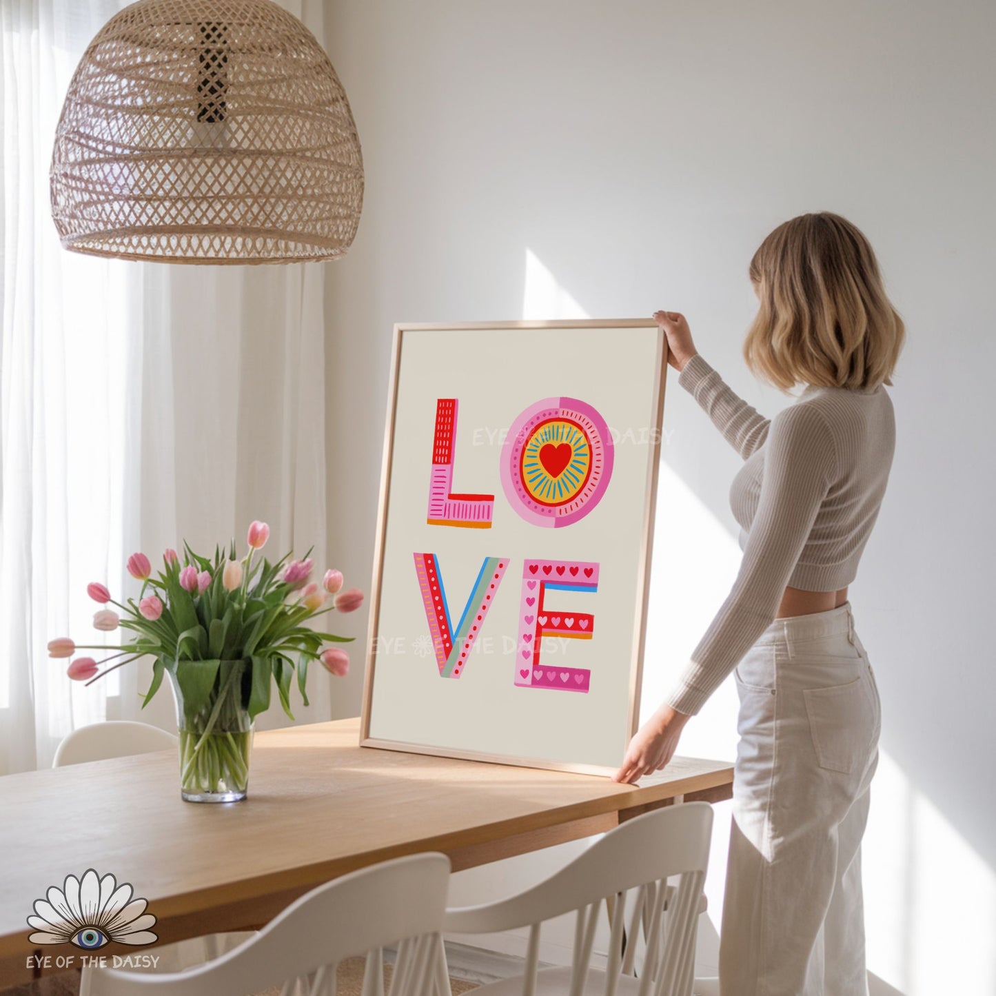 High resolution LOVE typography print instant download, colorful and playful wall art for modern spaces