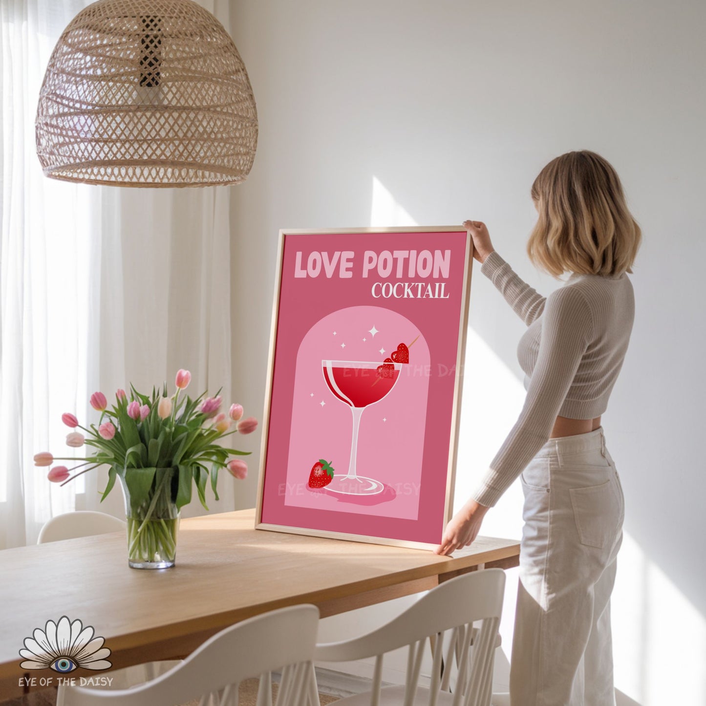 High resolution Love Potion cocktail printable wall art, girly and feminine drink print for Valentine’s Day