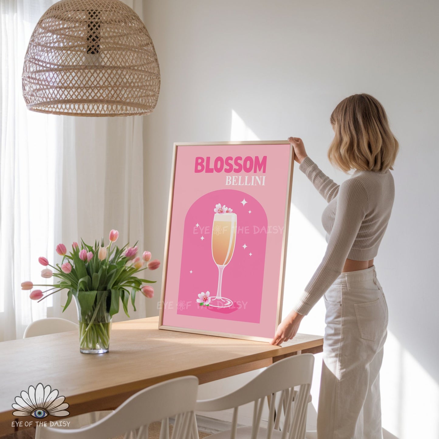 Spring cocktail printable poster, Blossom Bellini Spring or Easter bar cart decor