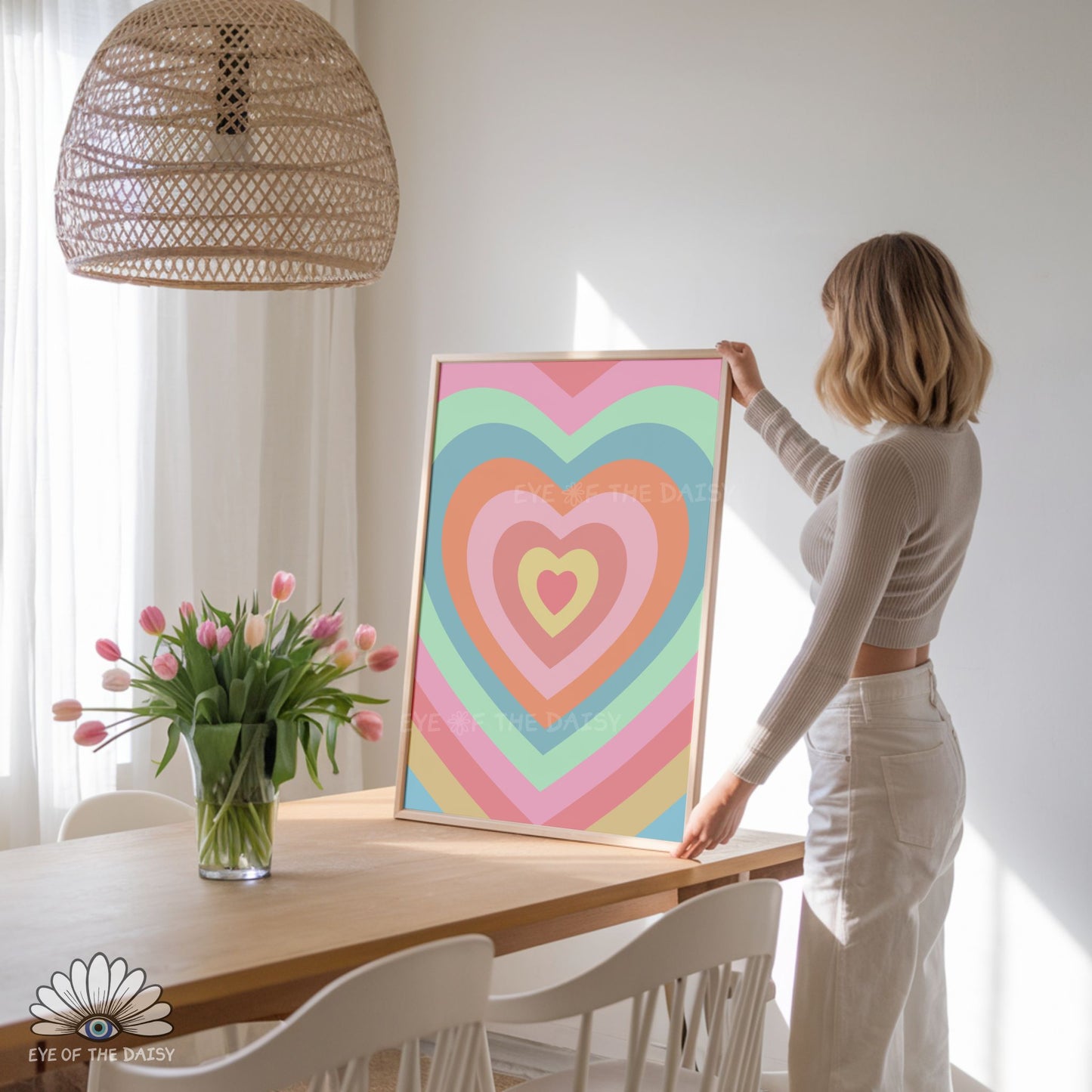 Retro heart printable wall art, modern, trendy and cute poster for dorm room or little girl's room