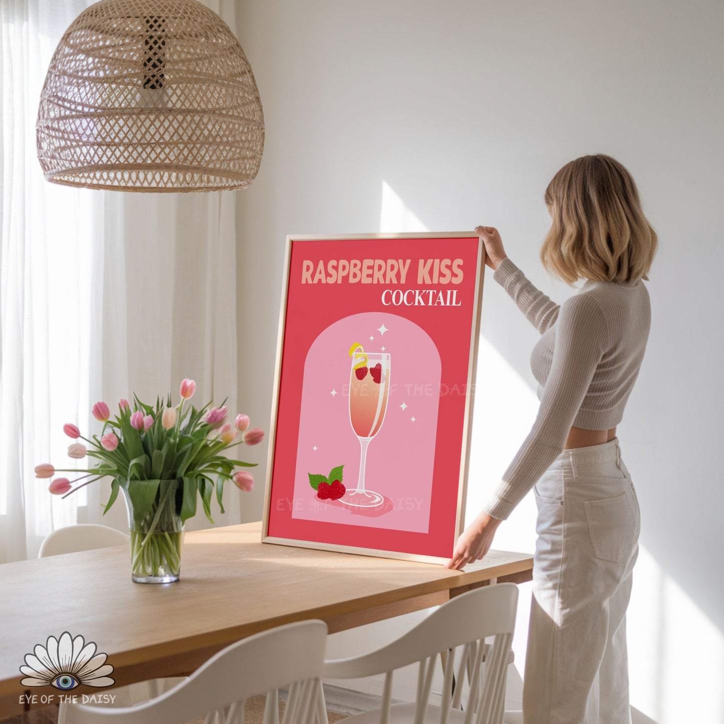 Pink prosecco cocktail print digital download, romantic and preppy drink printable wall art for kitchens or home bars